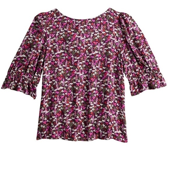 Draper James RSVP New Womens XXL Cropped Ruffled Top Plum Multi Floral Cottage - Picture 4 of 11